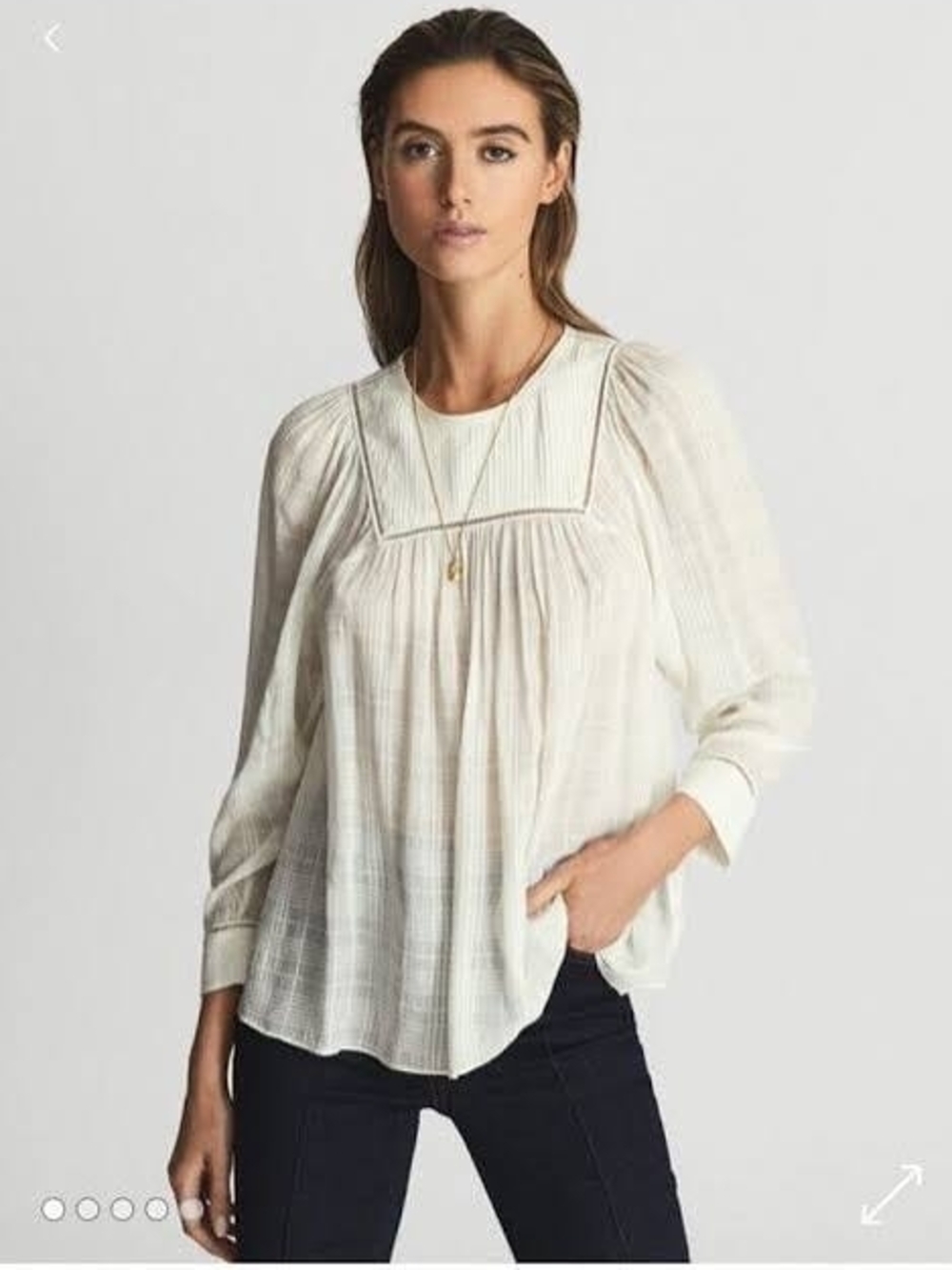 Reiss Marcia Ladder Sheer Interest White Peasant  Blouse